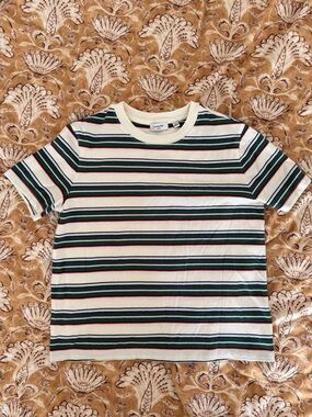 Aritzia, Sunday Best Striped Crew Neck Tee in Cream, Green & Red